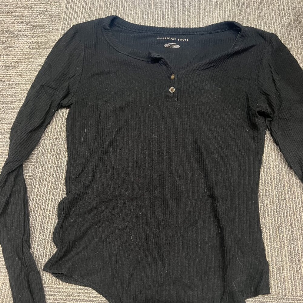 Ribbed American Eagle Black Body Suit